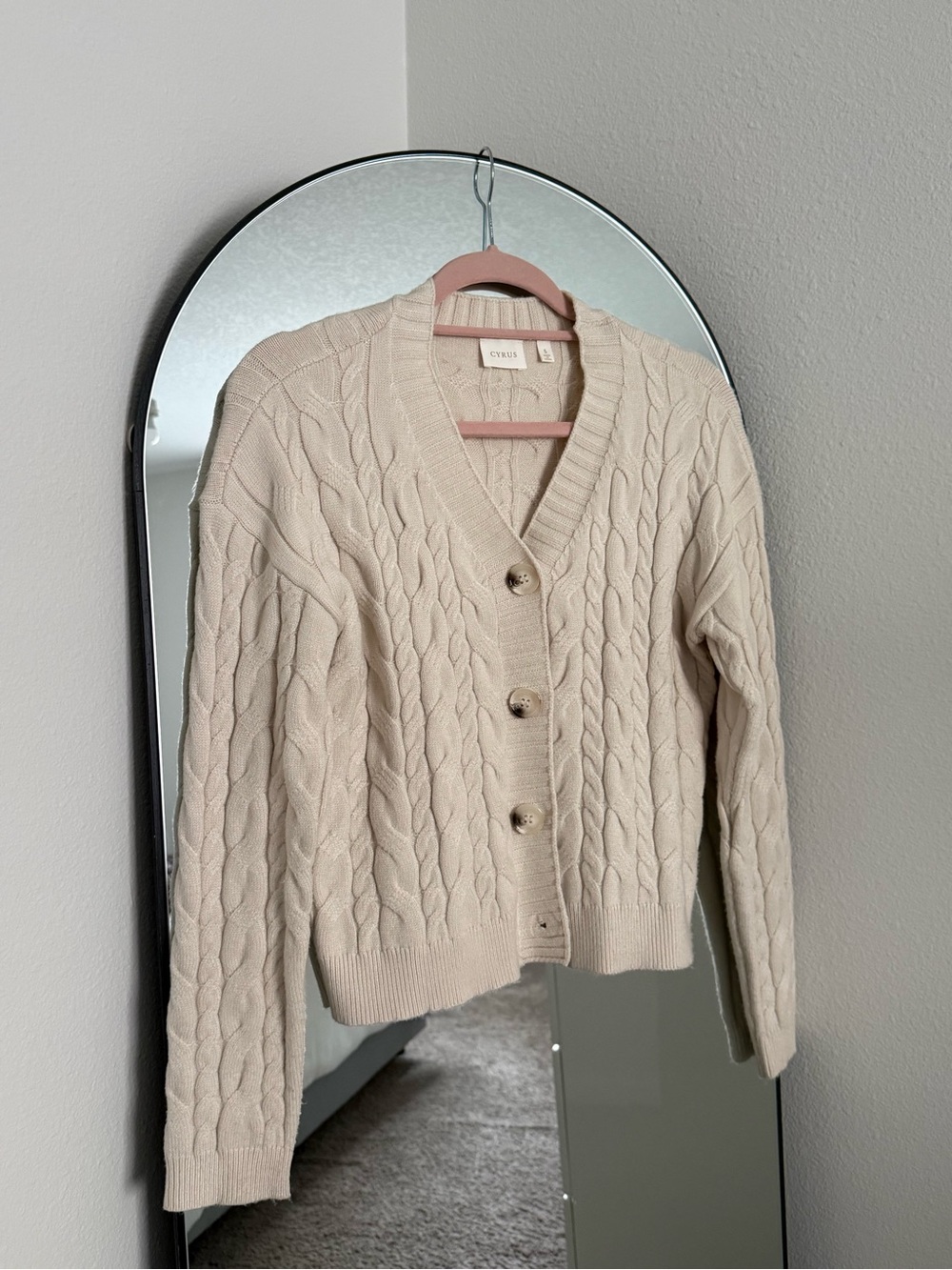 Cyrus Cream Cable-Knit Button Cardigan